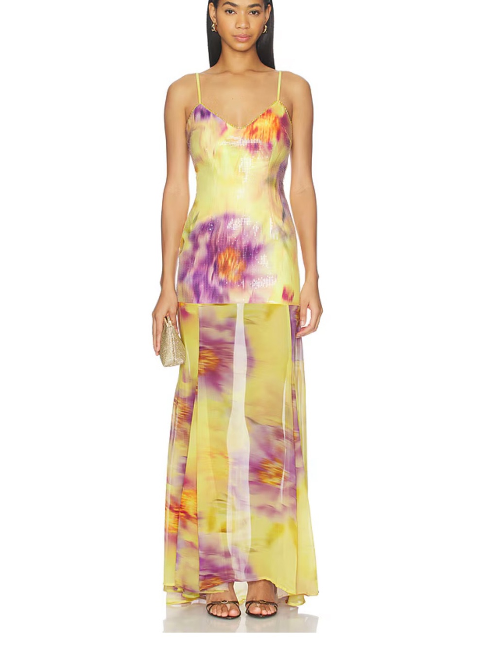 Yellow & Purple Floral Sheer Maxi Slip Dress